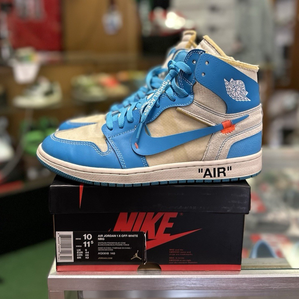 jordan air jordan 1 x off white high "unc" blue/white leather men's aq0818 148 jordan air jordan 1 x off white high "unc" blue/white leather men's aq0818 148
