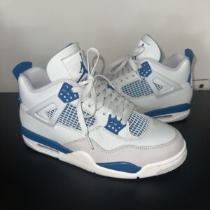 jordan air jordan 4 retro military blue white blue leather mid top sneakers