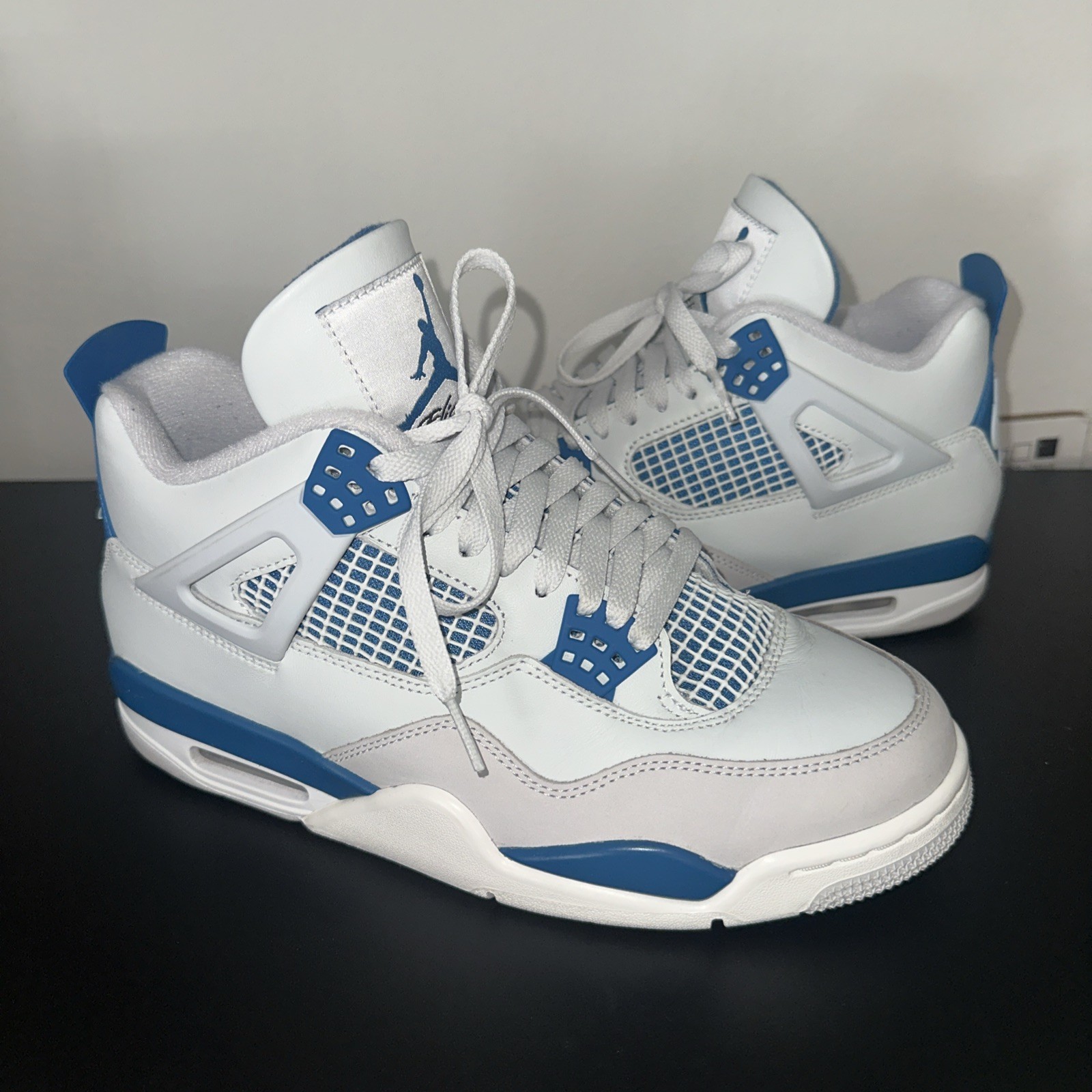 jordan air jordan 4 retro military blue white blue leather mid top sneakers jordan air jordan 4 retro military blue white blue leather mid top sneakers
