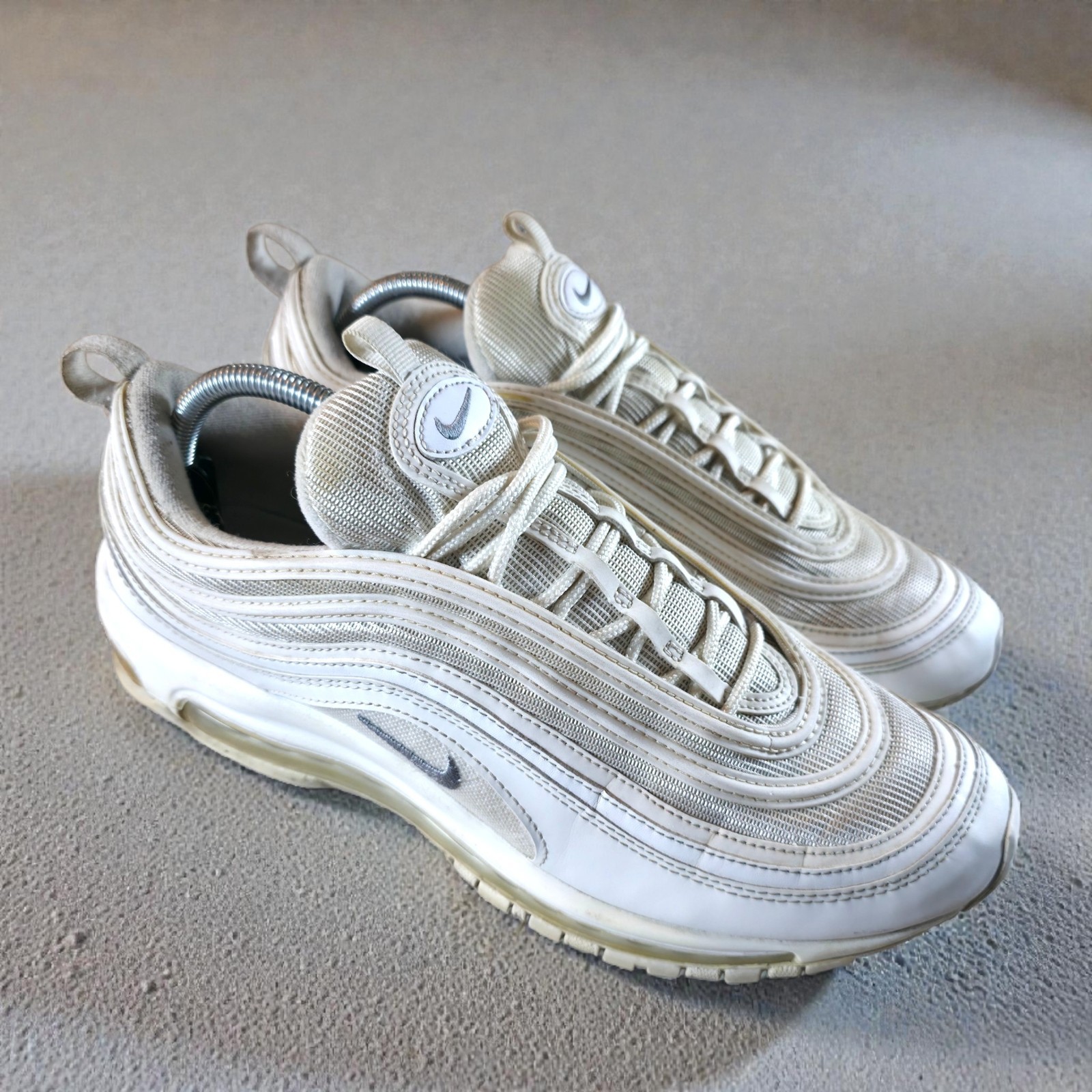 nike air max 97 triple bone white grey sneaker shoes men's size 11.5 #921826 101 nike air max 97 triple bone white grey sneaker shoes men's size 11.5 #921826 101