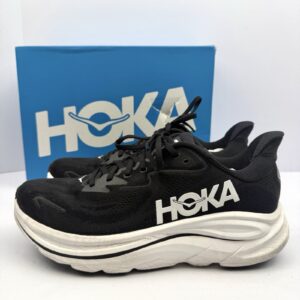 hoka clifton 10 men's 10d black white mesh running sneakers lace up 1162030 euc