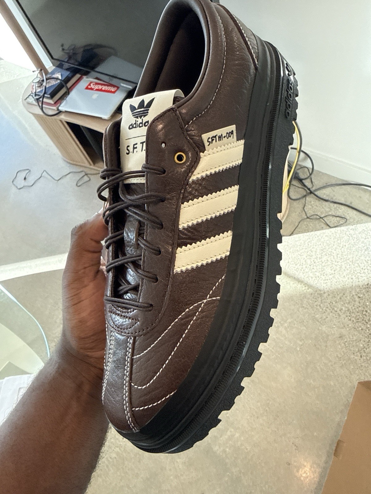 adidas s.f.t.m. men’s brown/white low top lace up athletic sneakers adidas s.f.t.m. men’s brown/white low top lace up athletic sneakers