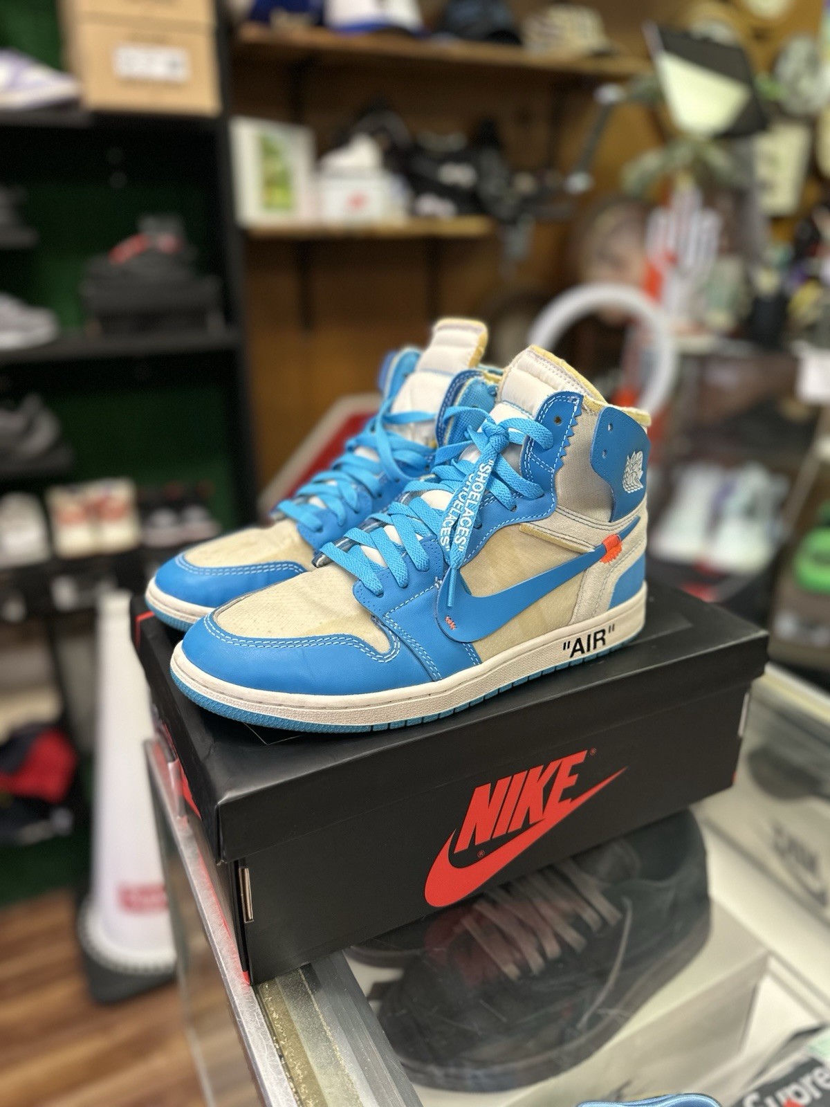 jordan air jordan 1 x off white high "unc" blue/white leather men's aq0818 148 jordan air jordan 1 x off white high "unc" blue/white leather men's aq0818 148
