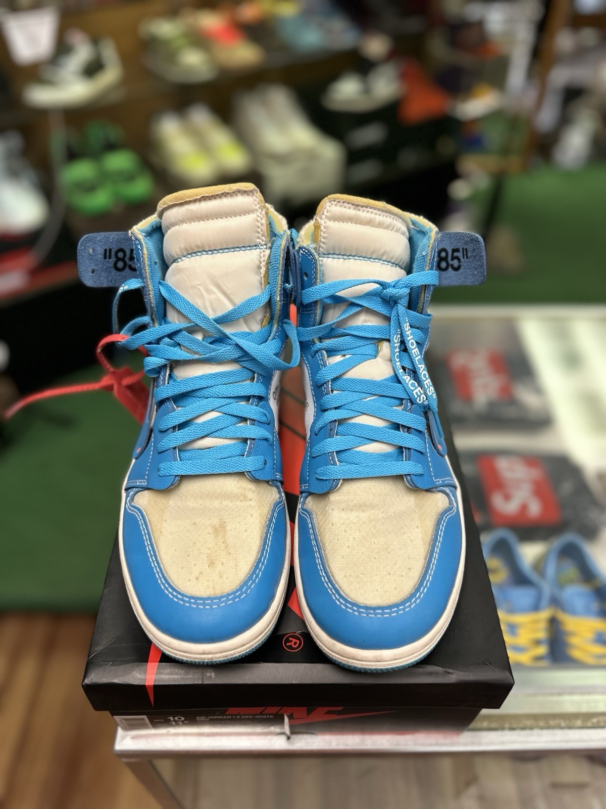 jordan air jordan 1 x off white high "unc" blue/white leather men's aq0818 148 jordan air jordan 1 x off white high "unc" blue/white leather men's aq0818 148