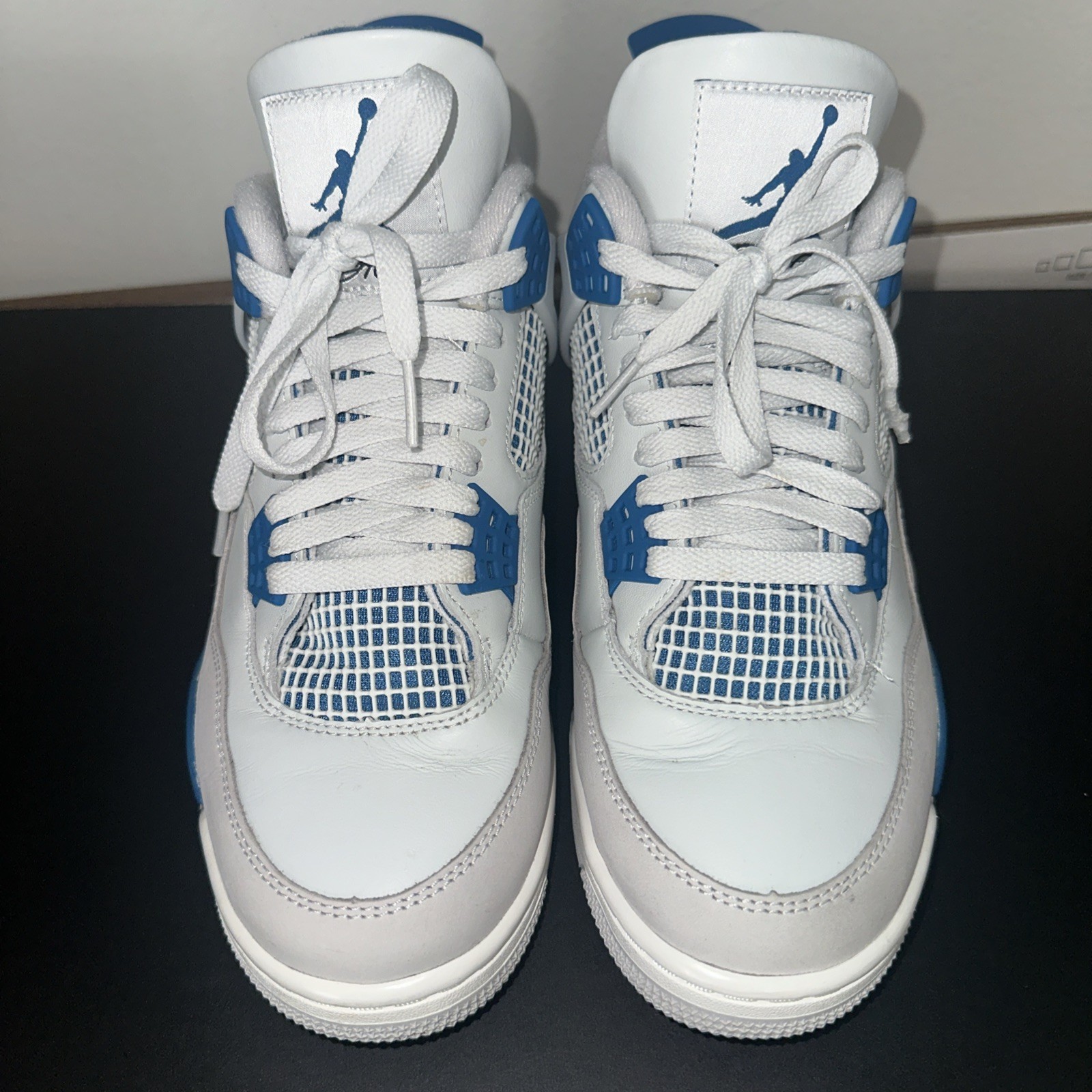 jordan air jordan 4 retro military blue white blue leather mid top sneakers jordan air jordan 4 retro military blue white blue leather mid top sneakers