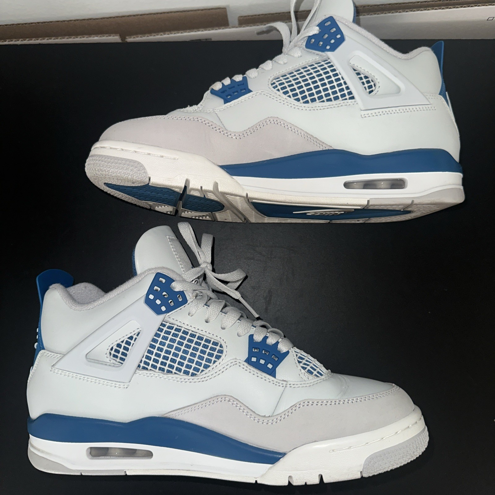 jordan air jordan 4 retro military blue white blue leather mid top sneakers jordan air jordan 4 retro military blue white blue leather mid top sneakers