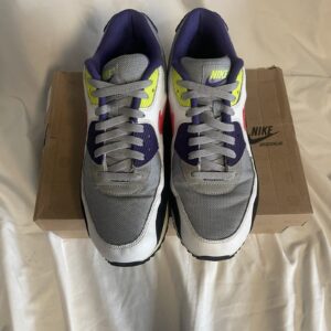 pre owned mens nike air max 90 white/ grey/neon/purple size 11