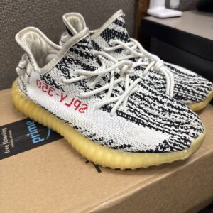 adidas yeezy boost 350 v2 zebra white/black striped low top sneakers mens 7