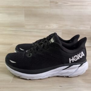 hoka clifton 8 running shoes mens 10.5 black white 1119393 bwht road sneakers