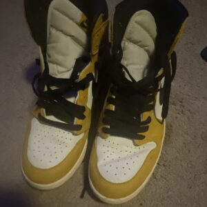 nike air jordan 1 men’s high top lace up colorblock sneakers yellow/black/white