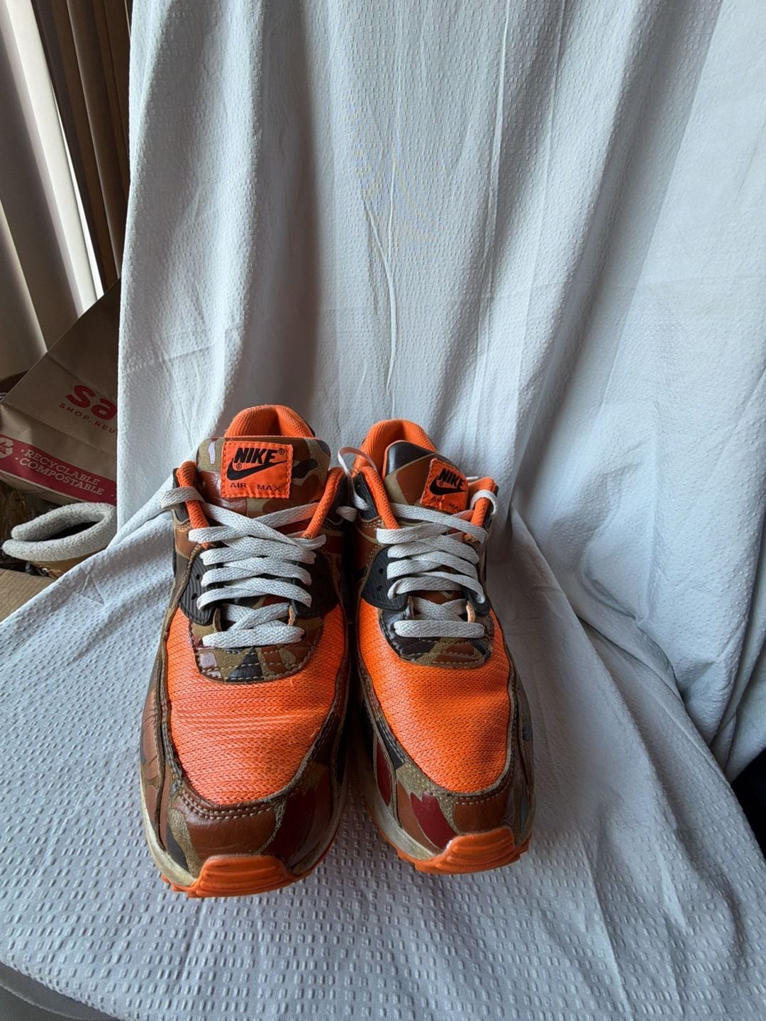 nike air max 90 orange duck camo cw4039 800 sneaker us9.5 no box good+ nike air max 90 orange duck camo cw4039 800 sneaker us9.5 no box good+