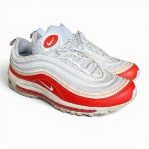 nike air max 97 men’s white/red low top lace up cushioned athletic sneaker
