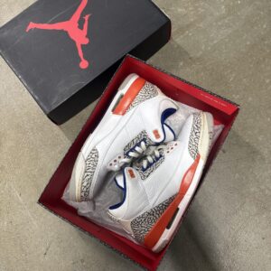 air jordan 3 retro knicks sneakers white/old royal univ orange, size 11.5