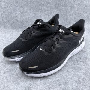hoka one one clifton 8 running sneakers shoes men's size 11d black 1119393 bwht