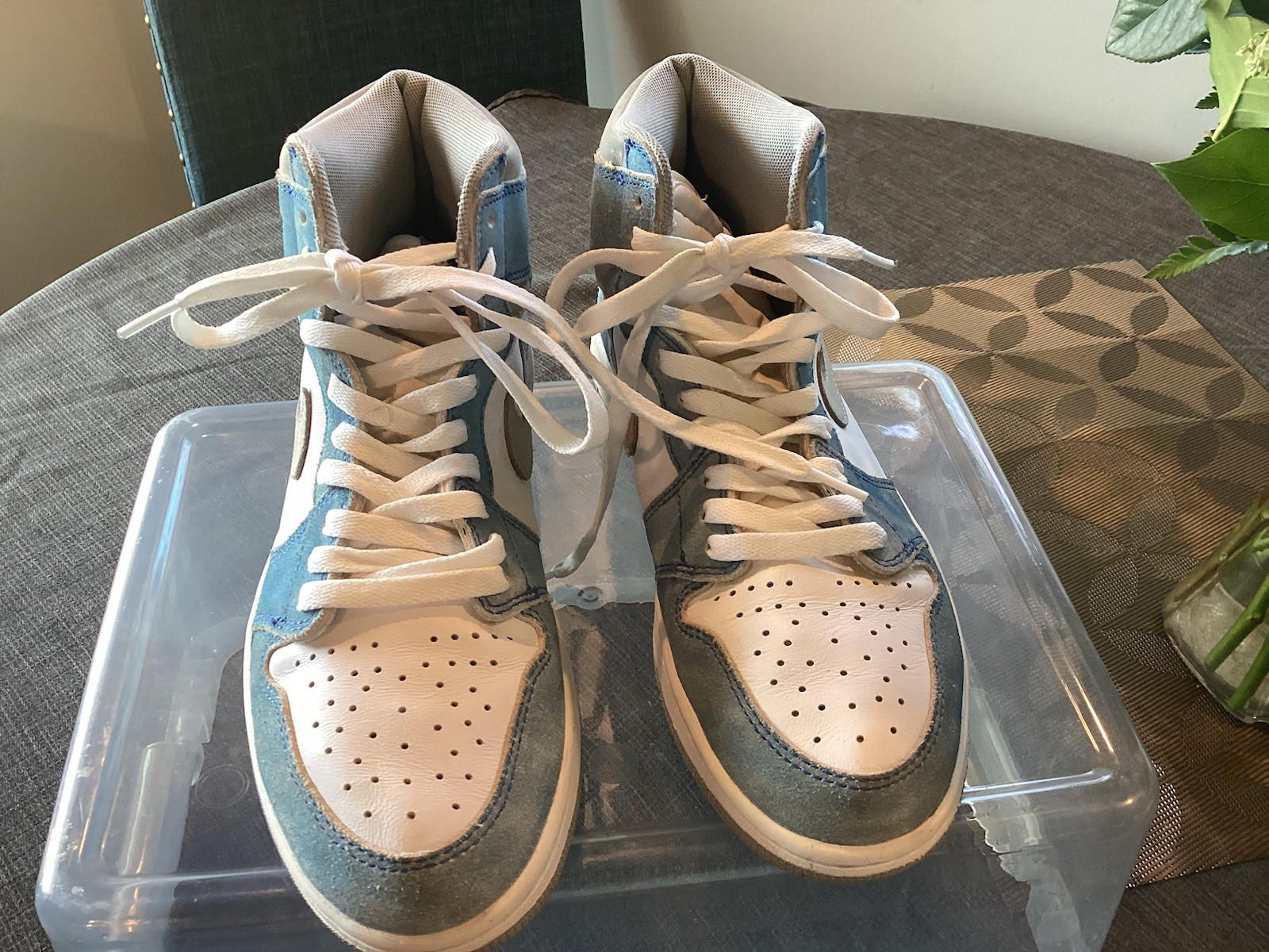 air jordan size 8.5 high top men blue suede and white sneakers air jordan size 8.5 high top men blue suede and white sneakers