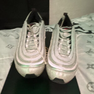 nike air max 97 teen silver/green low top lace up athletic sneakers rubber