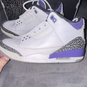 jordan air jordan 3 retro dark iris men’s white/purple/gray sneaker ct8532 105