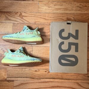 adidas yeezy 350 v2 “semi frozen yellow/raw steel/red” (missing insoles) size 8