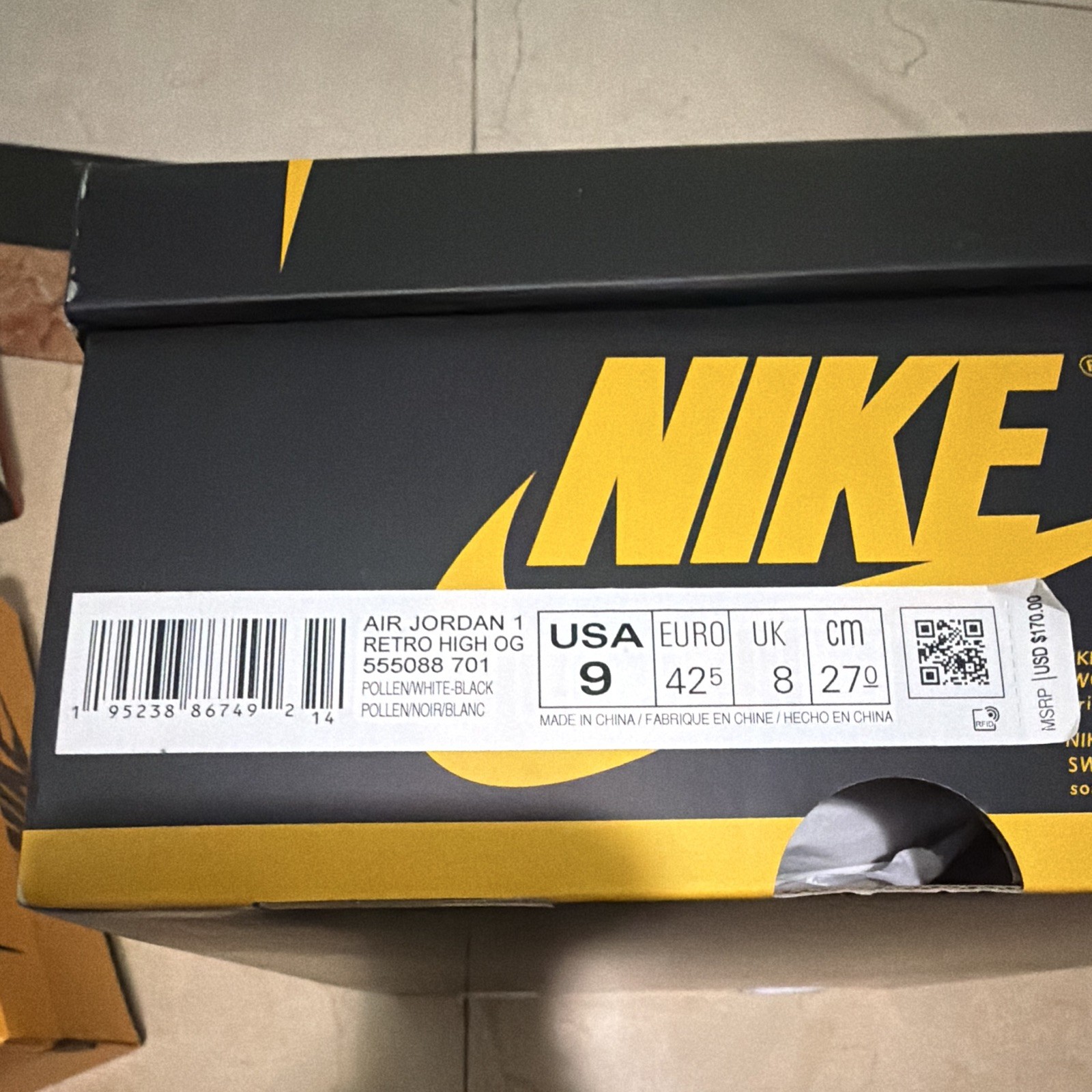 jordan air jordan 1 retro high og pollen high top yellow/black 555088 701 jordan air jordan 1 retro high og pollen high top yellow/black 555088 701